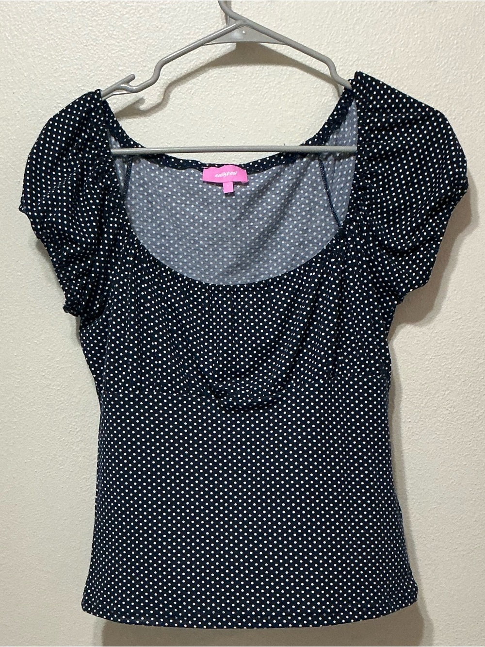 Edikted Navy Blue Polka Dot Scoop Neck Short Sleeve Top